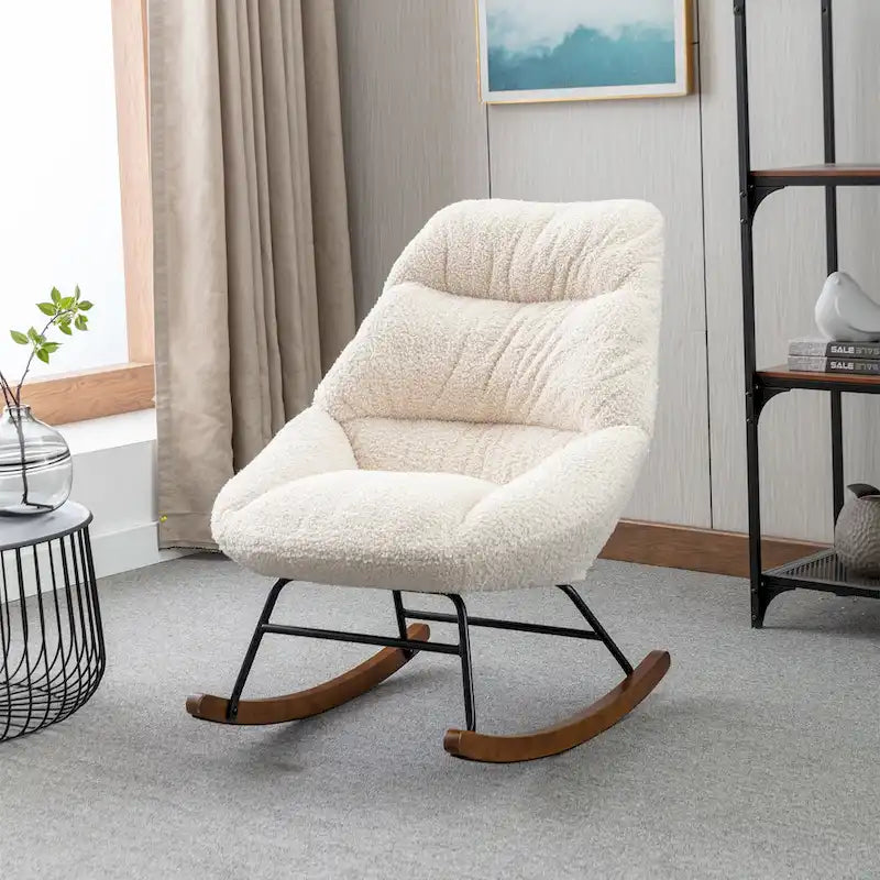 Tufted Upholstered Padded Seat Rocking Chair-Boucle
