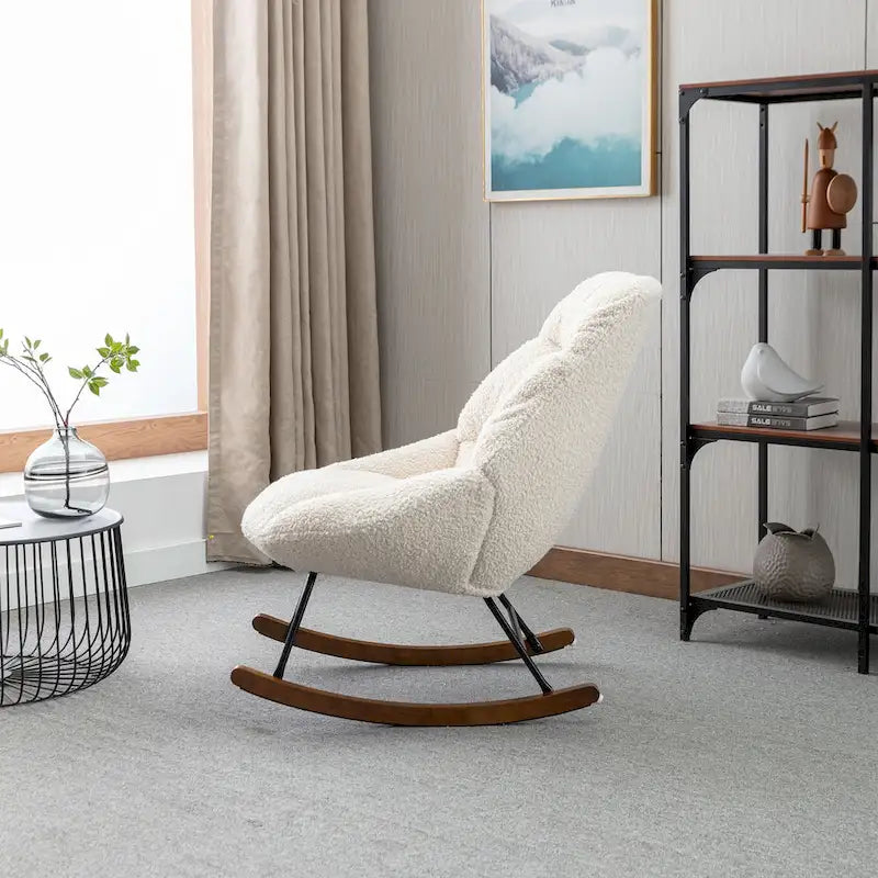 Tufted Upholstered Padded Seat Rocking Chair-Boucle