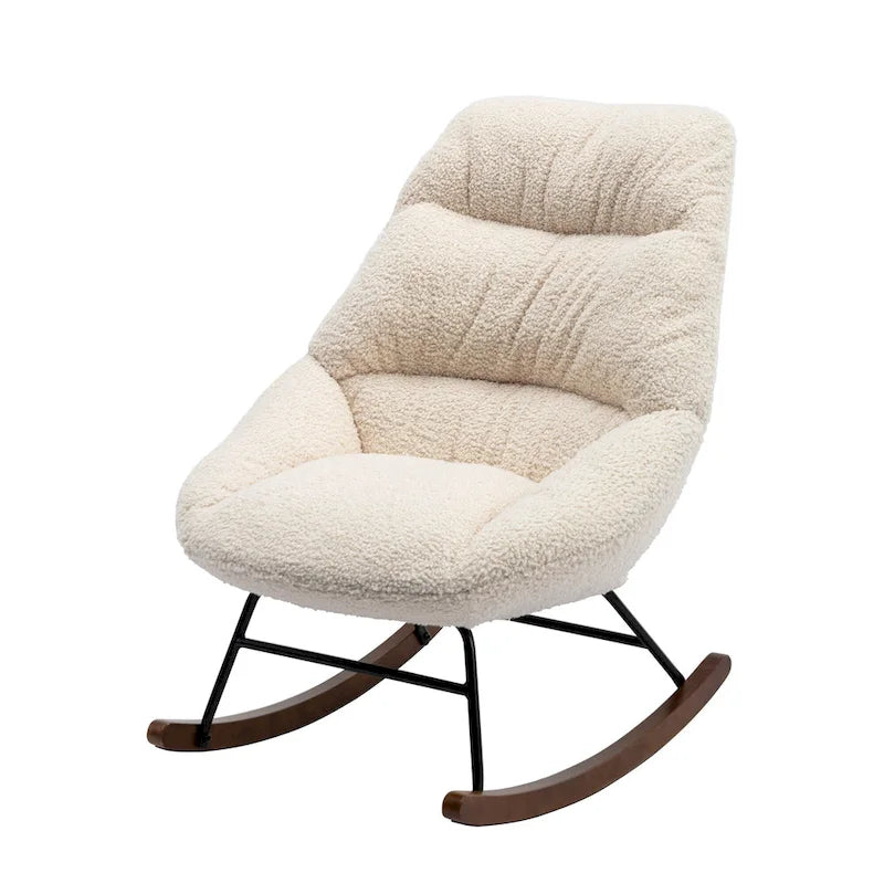 Tufted Upholstered Padded Seat Rocking Chair-Boucle