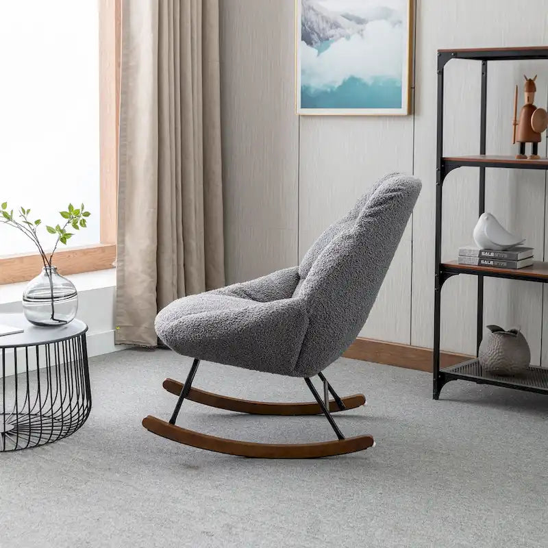 Tufted Upholstered Padded Seat Rocking Chair-Boucle