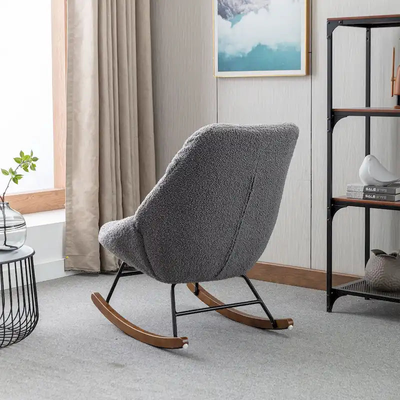 Tufted Upholstered Padded Seat Rocking Chair-Boucle