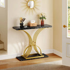 Faux Marble Console Table with Gold Geometric Base - 39 Inch