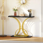 Faux Marble Console Table with Gold Geometric Base - 39 Inch