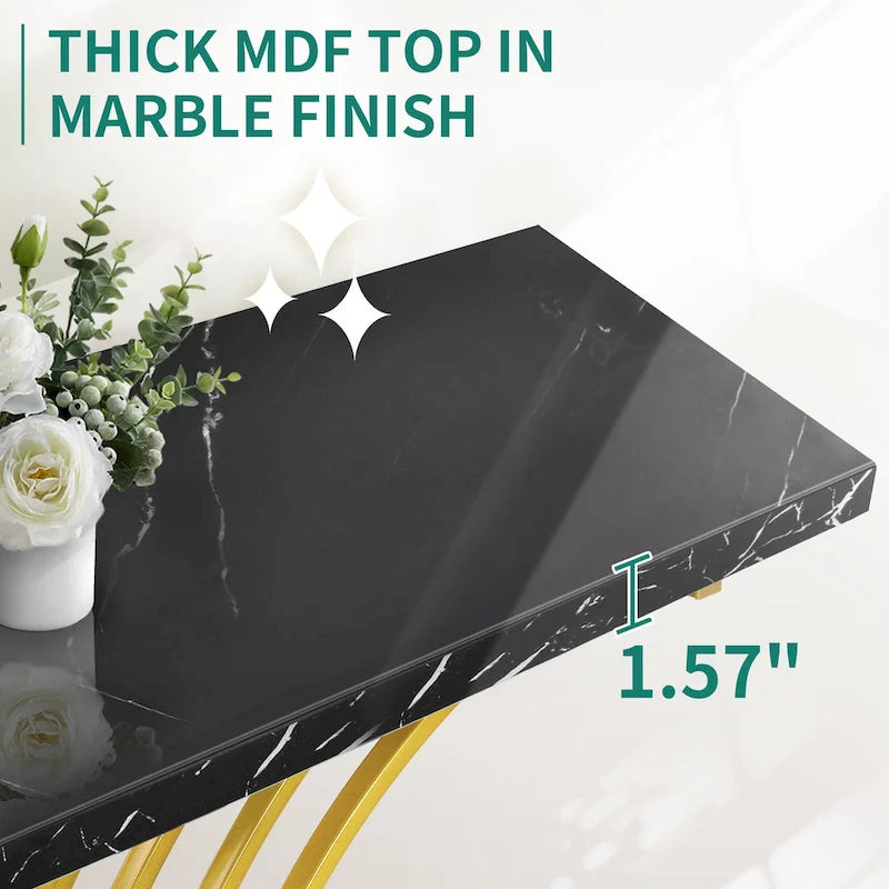 Faux Marble Console Table with Gold Geometric Base - 39 Inch