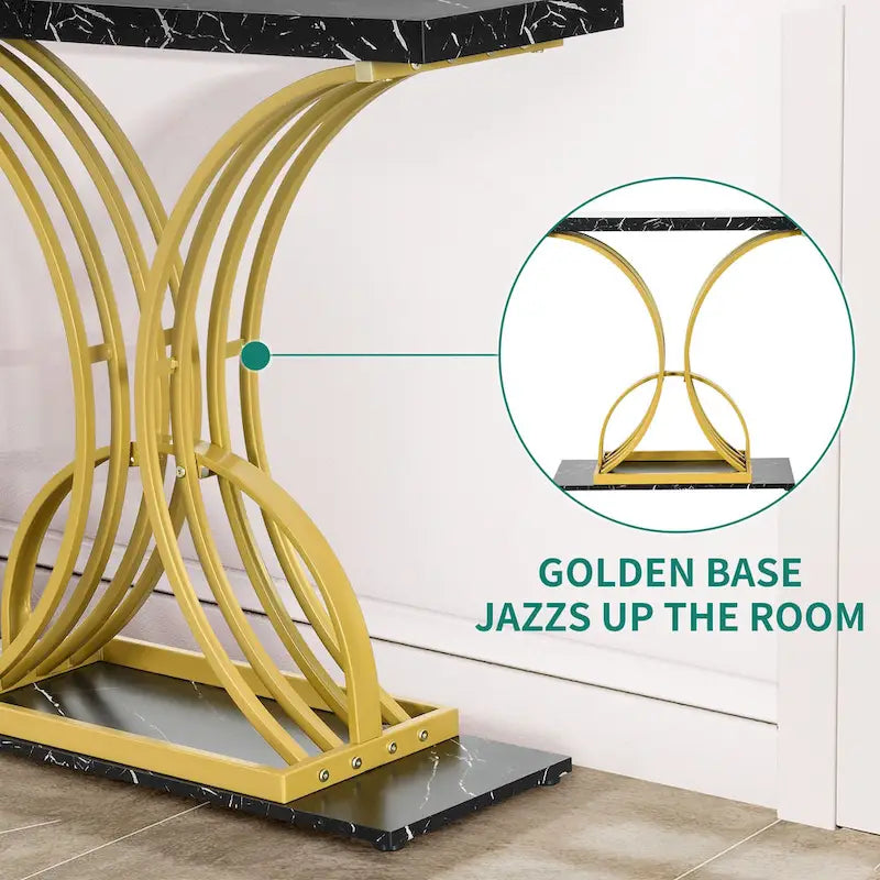 Faux Marble Console Table with Gold Geometric Base - 39 Inch