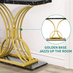 Faux Marble Console Table with Gold Geometric Base - 39 Inch