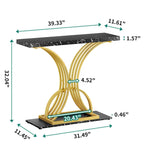 Faux Marble Console Table with Gold Geometric Base - 39 Inch