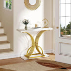 Faux Marble Console Table with Gold Geometric Base - 39 Inch