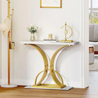 Faux Marble Console Table with Gold Geometric Base - 39 Inch