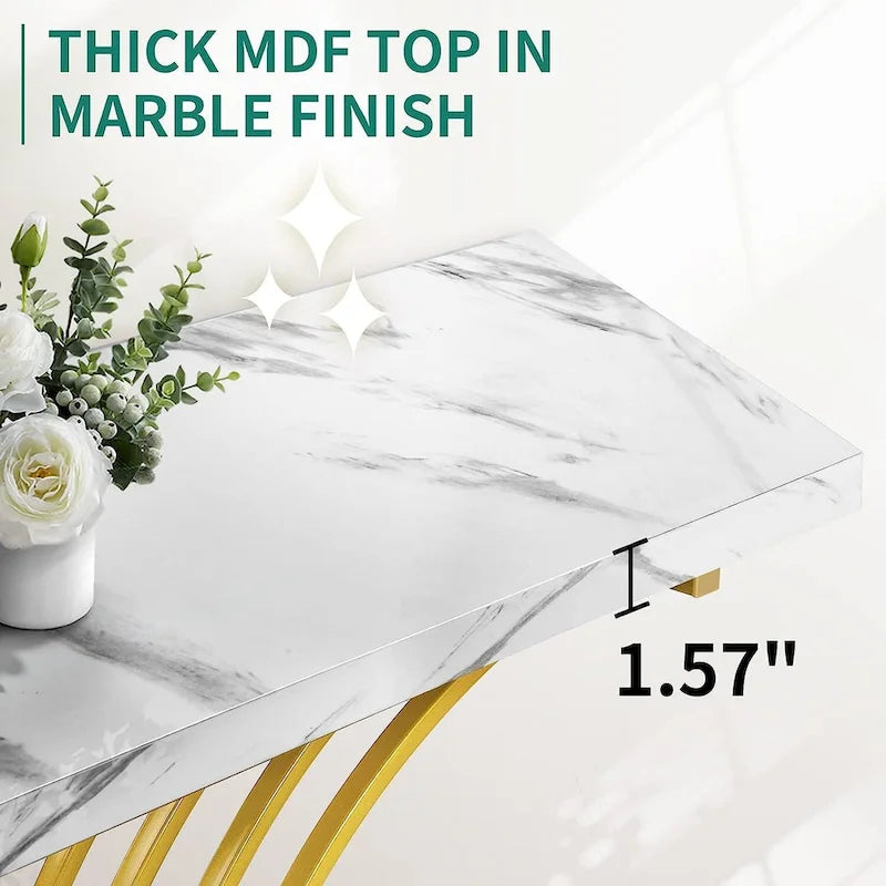 Faux Marble Console Table with Gold Geometric Base - 39 Inch