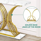Faux Marble Console Table with Gold Geometric Base - 39 Inch