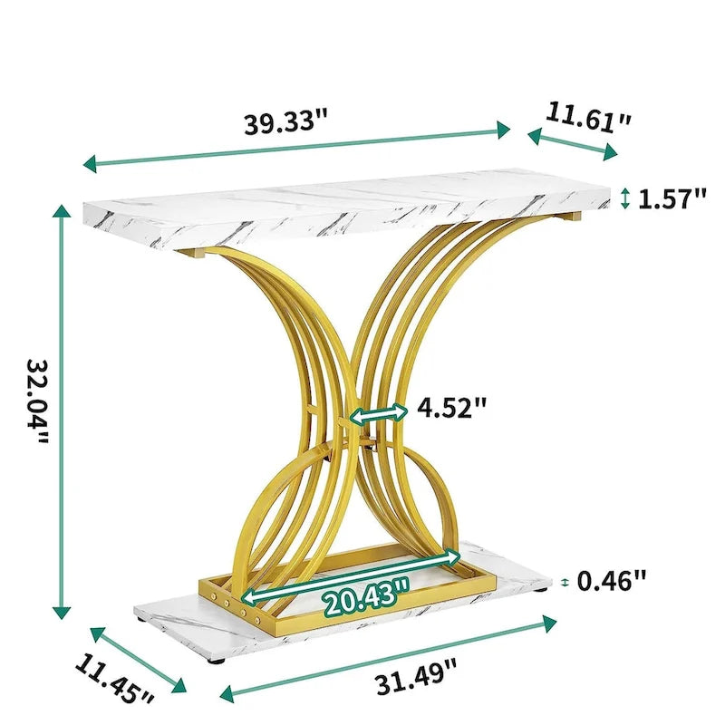 Faux Marble Console Table with Gold Geometric Base - 39 Inch
