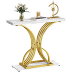 Faux Marble Console Table with Gold Geometric Base - 39 Inch