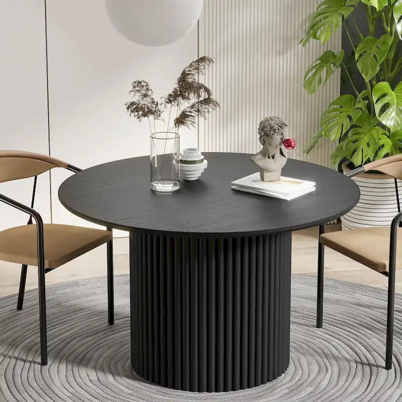 White Oak Round Dining Table with Roman Column Legs - 46 Inch for 4 People