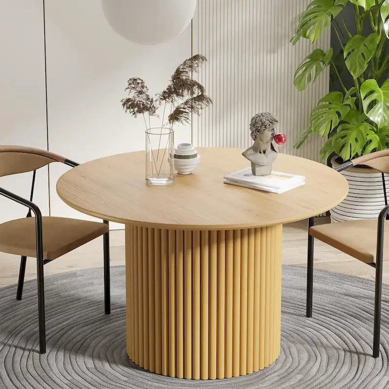 White Oak Round Dining Table with Roman Column Legs - 46 Inch for 4 People