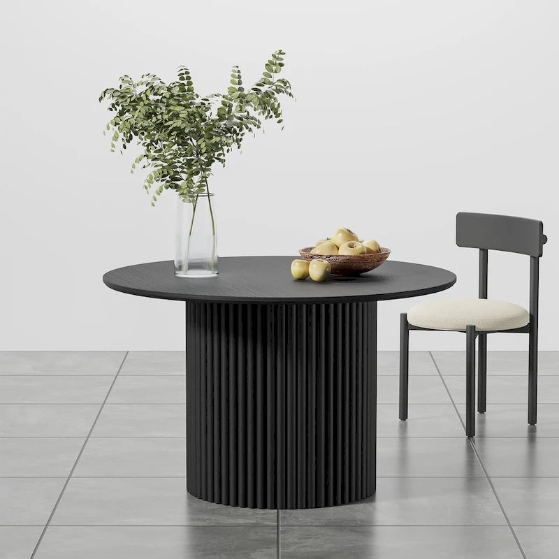 White Oak Round Dining Table with Roman Column Legs - 46 Inch for 4 People