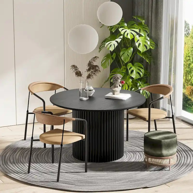 White Oak Round Dining Table with Roman Column Legs - 46 Inch for 4 People