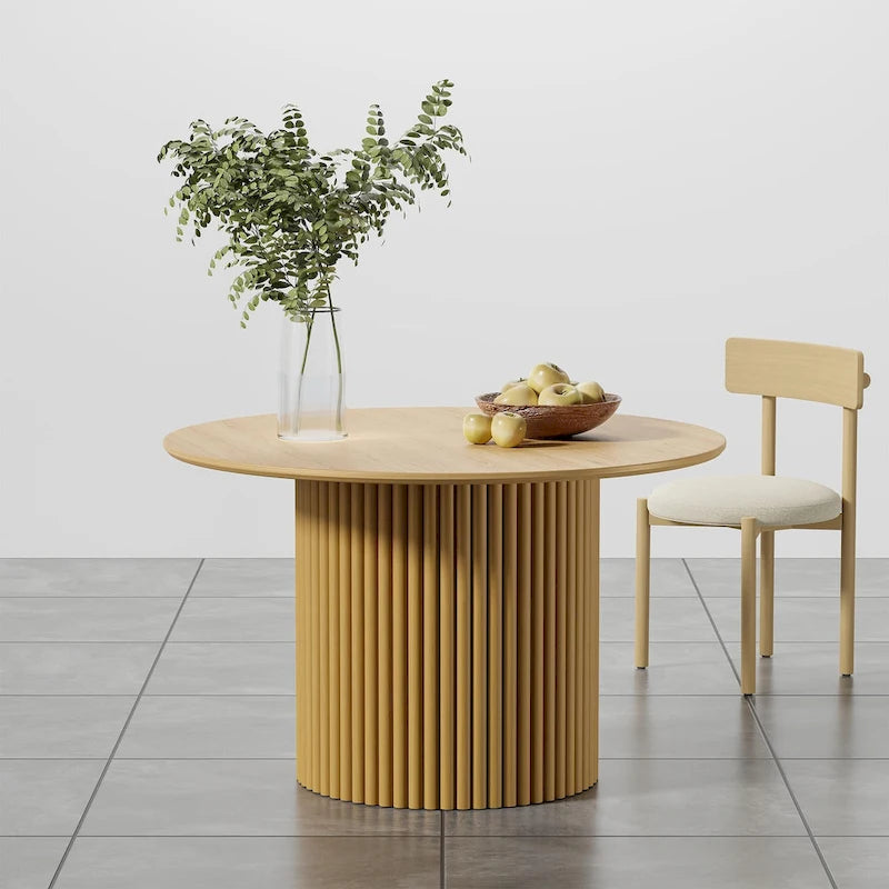 White Oak Round Dining Table with Roman Column Legs - 46 Inch for 4 People