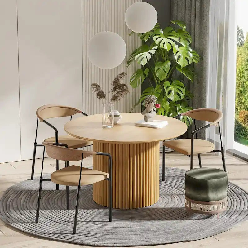 White Oak Round Dining Table with Roman Column Legs - 46 Inch for 4 People