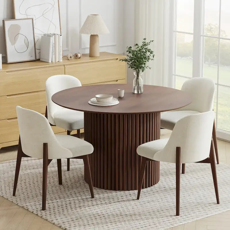 White Oak Round Dining Table with Roman Column Legs - 46 Inch for 4 People