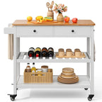 Kitchen Island Cart, Rolling Trolley Utility Cart on Wheels with 2 Drawers and 2 Open Tiers Storage Shelves