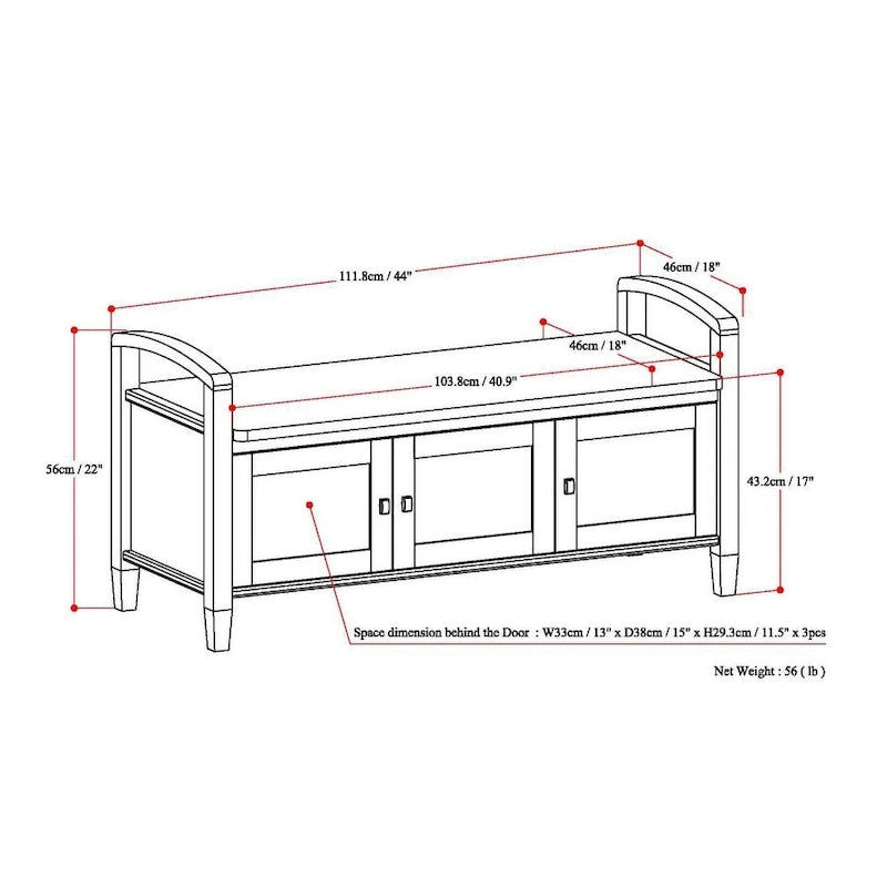 WYNDENHALL Norfolk Solid Wood 44-inch Wide Entryway Storage Bench - 44 Inches wide