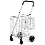 Folding Shopping Basket Rolling Trolley with Adjustable Handle