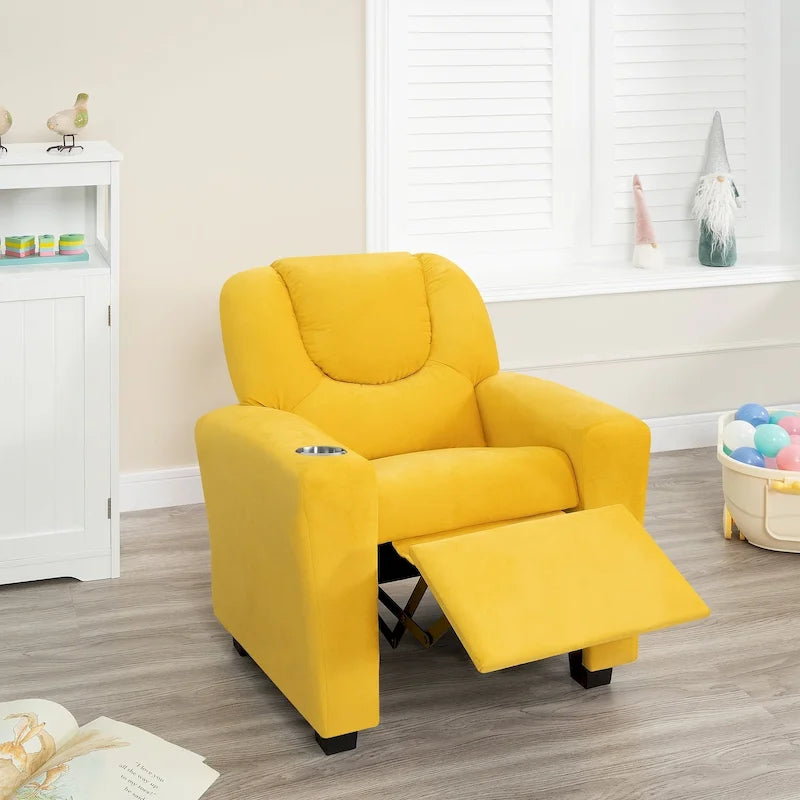 PVC Kids Recliner Chair with Push-Back Reclining Function, Cup Holder, and Comfortable Footres