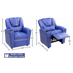 PVC Kids Recliner Chair with Push-Back Reclining Function, Cup Holder, and Comfortable Footres