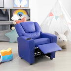 PVC Kids Recliner Chair with Push-Back Reclining Function, Cup Holder, and Comfortable Footres