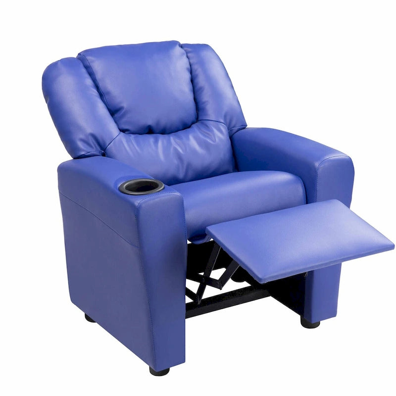 PVC Kids Recliner Chair with Push-Back Reclining Function, Cup Holder, and Comfortable Footres