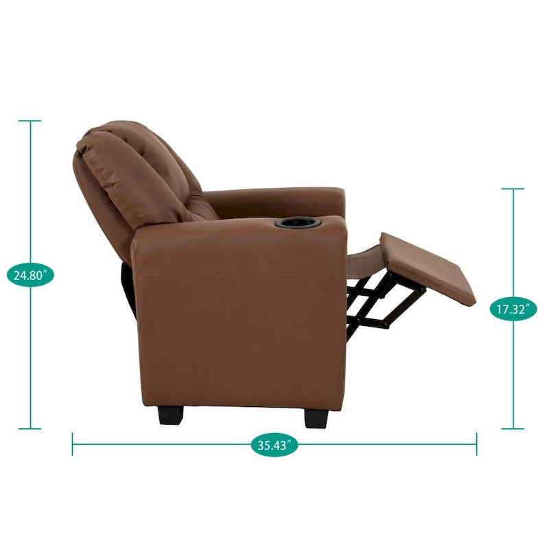 PVC Kids Recliner Chair with Push-Back Reclining Function, Cup Holder, and Comfortable Footres