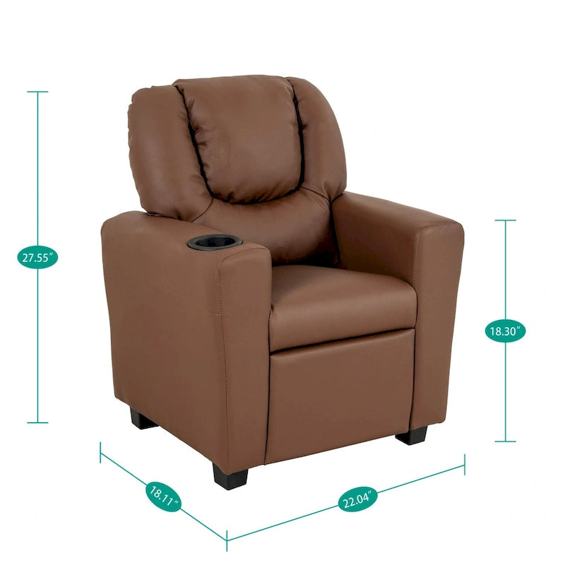 PVC Kids Recliner Chair with Push-Back Reclining Function, Cup Holder, and Comfortable Footres