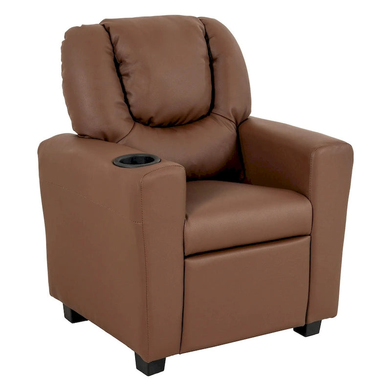 PVC Kids Recliner Chair with Push-Back Reclining Function, Cup Holder, and Comfortable Footres