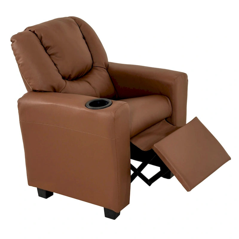 PVC Kids Recliner Chair with Push-Back Reclining Function, Cup Holder, and Comfortable Footres