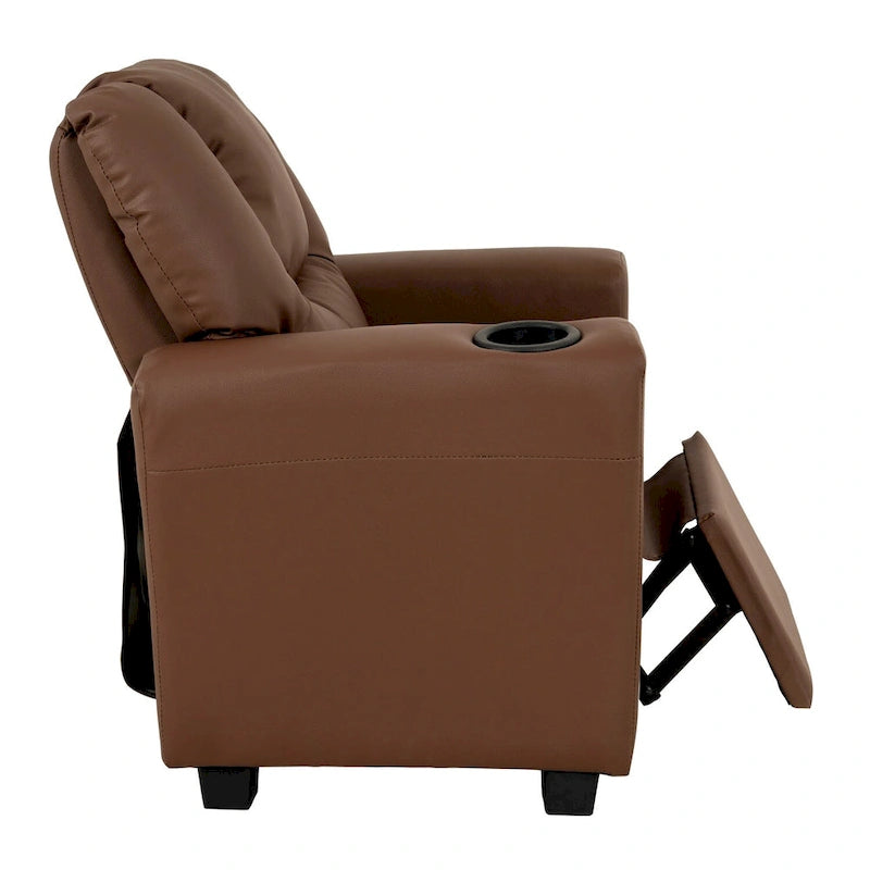 PVC Kids Recliner Chair with Push-Back Reclining Function, Cup Holder, and Comfortable Footres