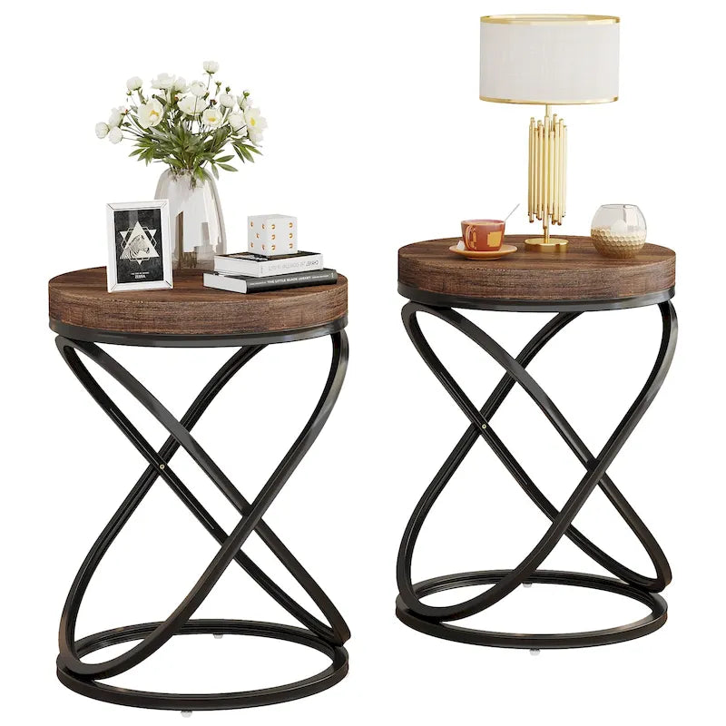 19-Inch Modern Round End Side Table with Metal Farme for Sofa Side Living Room Bedroom