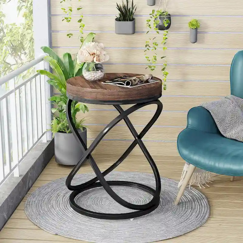19-Inch Modern Round End Side Table with Metal Farme for Sofa Side Living Room Bedroom