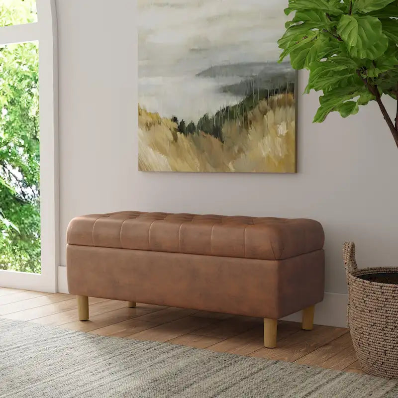HomePop Button Tufted Top Storage Bench with Wood Legs
