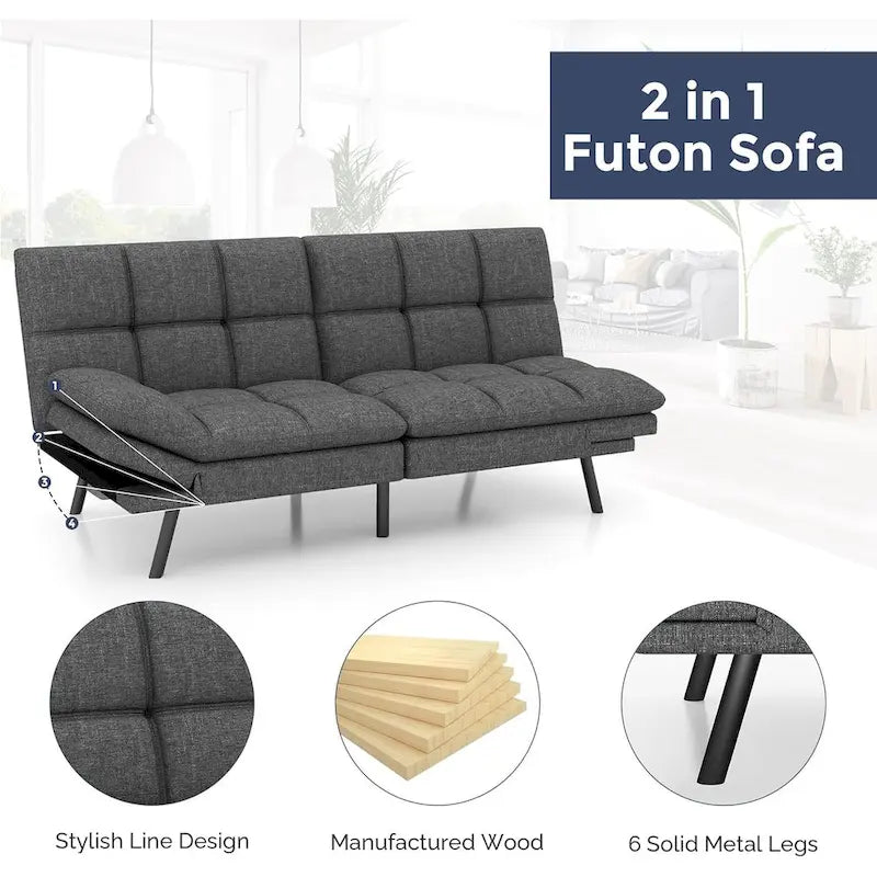 Modern Memory Foam Futon with Adjustable Armrests