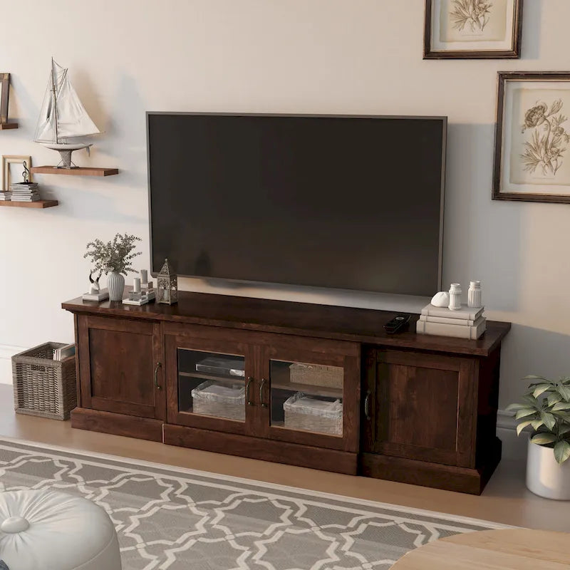 Rustic 68-inch Multifunctional Storage TV Console - Espresso/Walnut - Fits up to 66" TVs