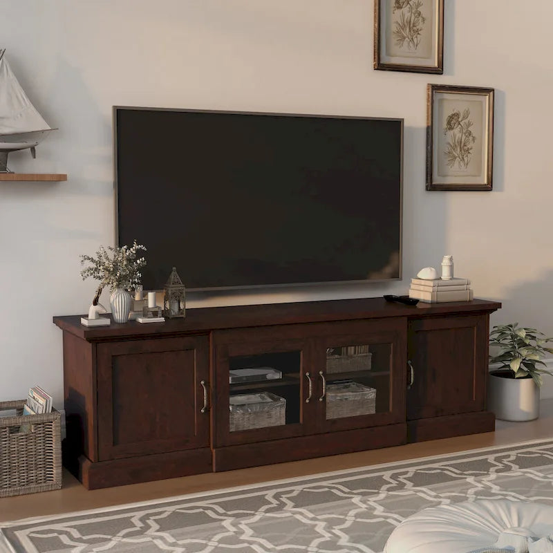 Rustic 68-inch Multifunctional Storage TV Console - Espresso/Walnut - Fits up to 66" TVs