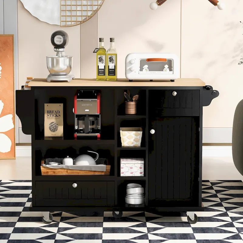 Kitchen Island Cart with Solid Wood Top and Locking Wheels
