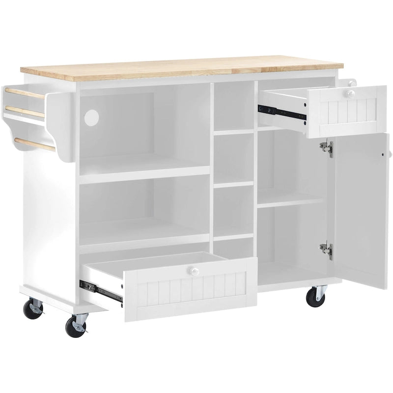 Kitchen Island Cart with Solid Wood Top and Locking Wheels