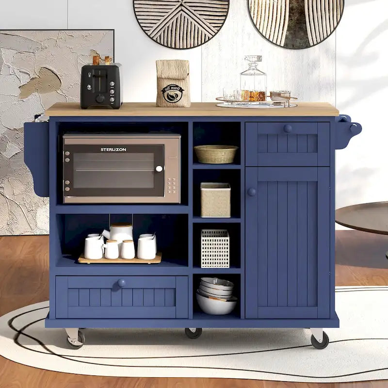 Kitchen Island Cart with Solid Wood Top and Locking Wheels