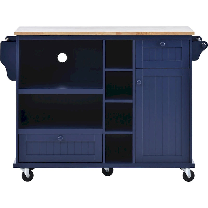 Kitchen Island Cart with Solid Wood Top and Locking Wheels