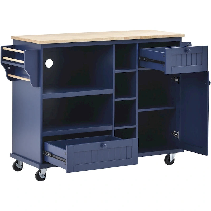 Kitchen Island Cart with Solid Wood Top and Locking Wheels