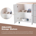 Kitchen Island Cart with Drop-Leaf and Rubber Wood Top, Rolling Kitchen Trolley Cart Cabinet