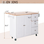 Kitchen Island Cart with Drop-Leaf and Rubber Wood Top, Rolling Kitchen Trolley Cart Cabinet