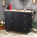 Kitchen Island Cart with Drop-Leaf and Rubber Wood Top, Rolling Kitchen Trolley Cart Cabinet